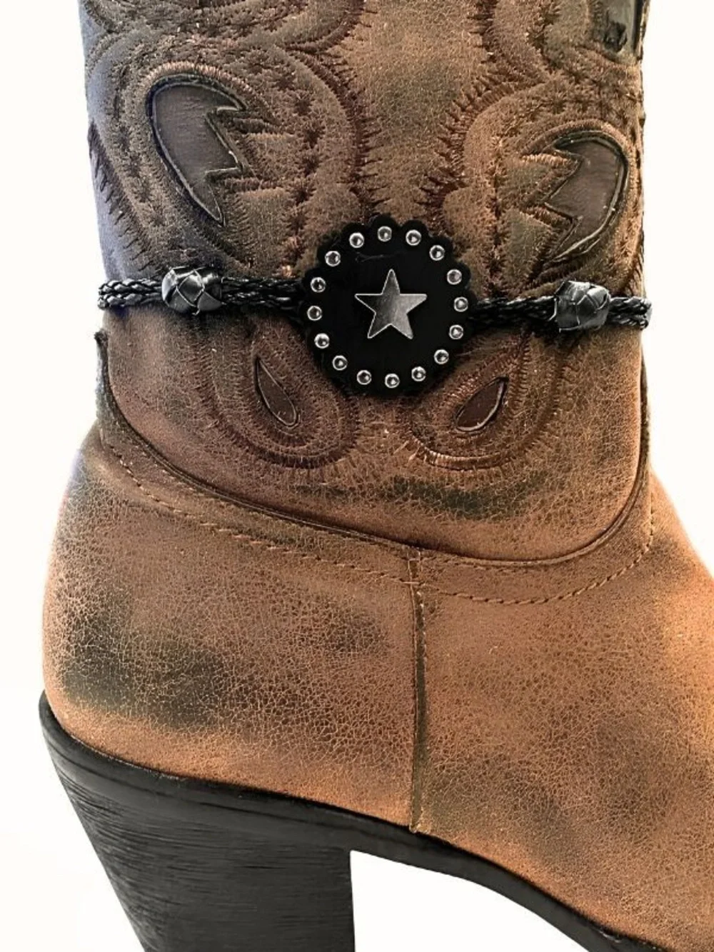 Black Braided Boot Bracelet with Star Concho Accent